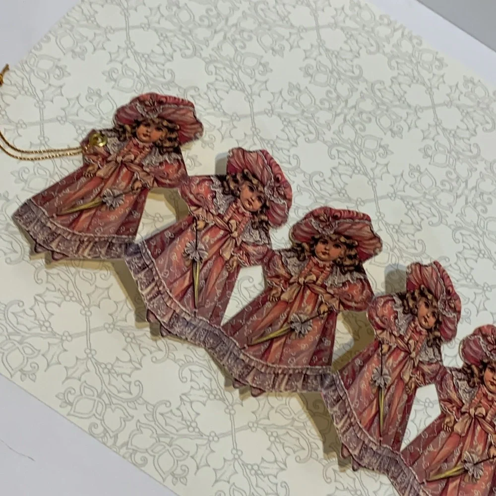 Victorian girl umbrella pink garland embossed